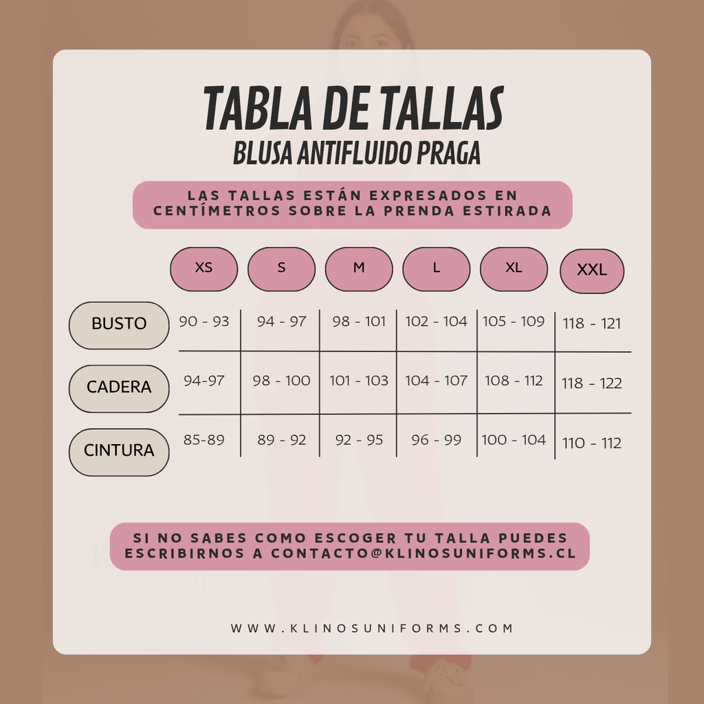 Tabla de tallas blusa Antifluido Praga.webp