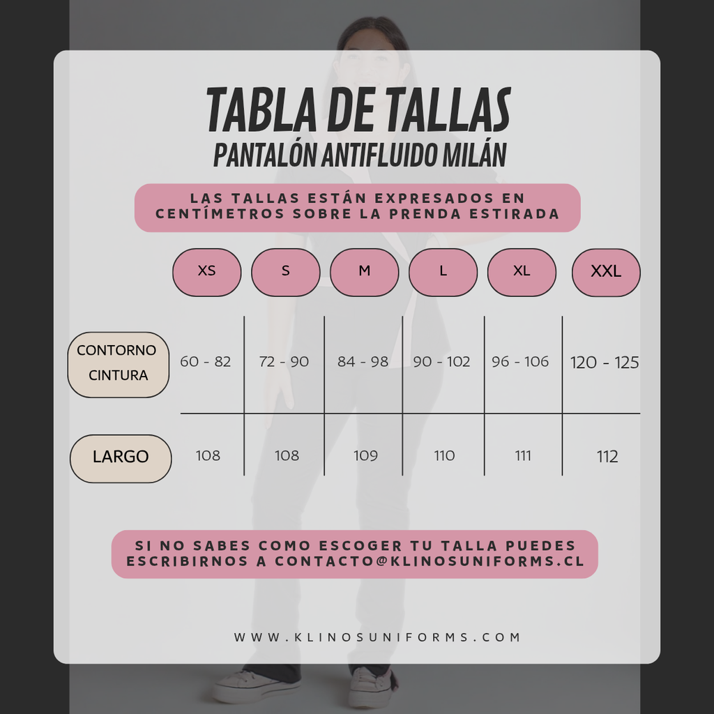 Tabla de tallas pantalón clinico Antifluido Milan.webp